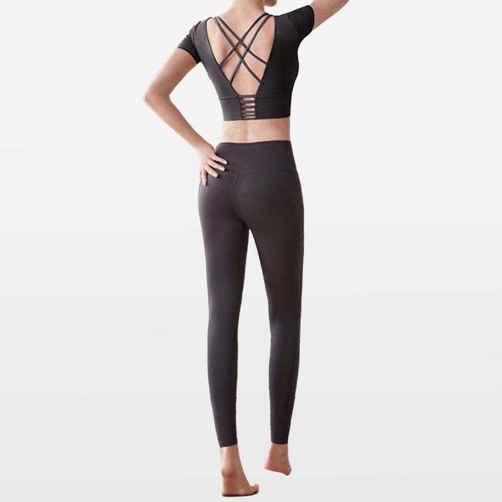 Women's Red Short Sleeve Slimming Yoga Top & Quick-Dry Running Fitness Set