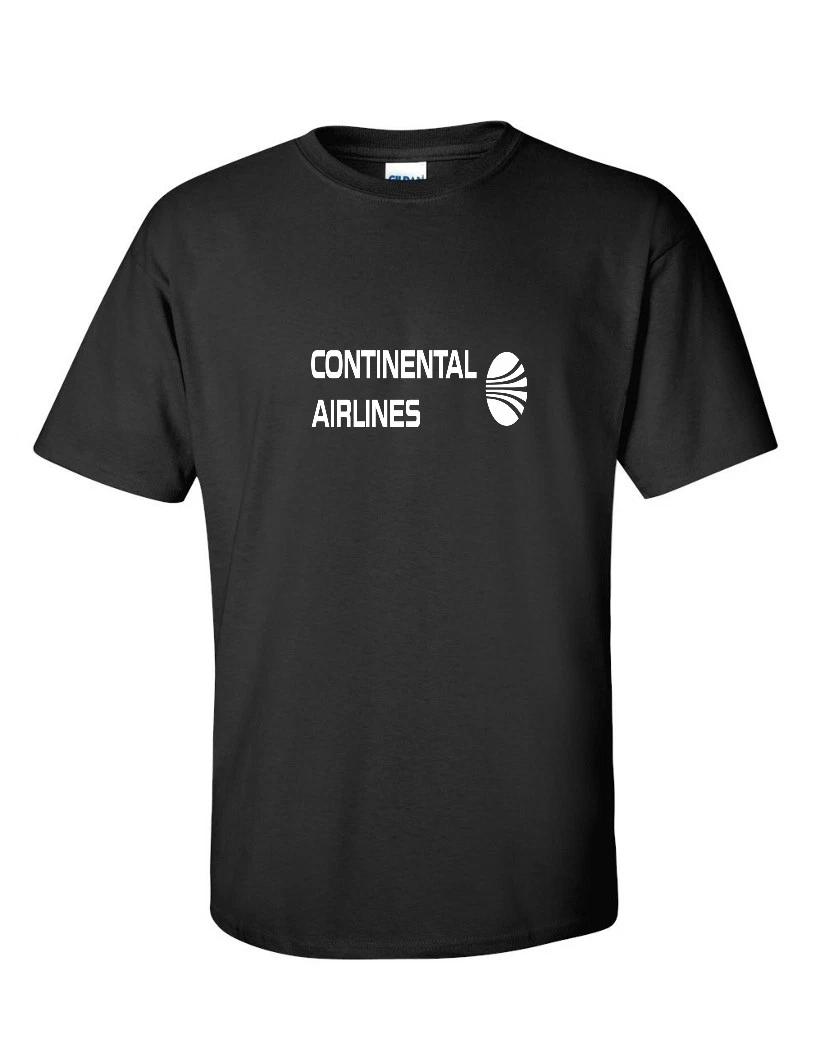 Continental Airlines White Vintage Logo US Aviation Black Cotton T-Shirt 4XL