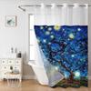 No Hook Sky Colored Drawing Shower Curtain With Snap-In Fabric Liner Sheer Top Window, Double Layer Bathtub Curtain