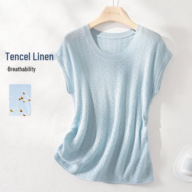IHIMI Women s Sleeveless Pleated Lyocell-Linen Knit Top L