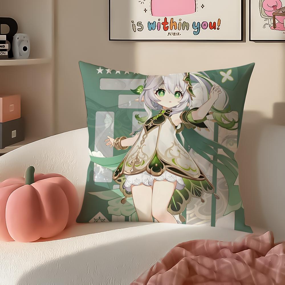 Genshin Nahida Cushion Cover Pillowcase Short Plush Invisible zipper Room Sofa Cushion Cover