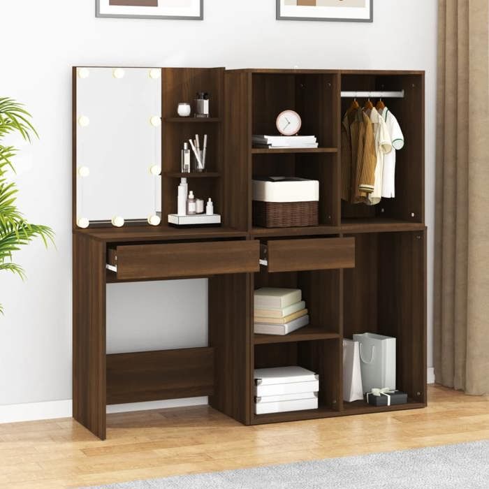 VidaXL LED Dressing Table with Cabinets Brown Oak Engineered Wood 3120190.