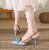 Fashion Sling Women's Shoes Pointed Toe Heels Denim Bow Sandals Women Slingback Dress Party Fashion Heeled Sandals Summer Pumps Slides
