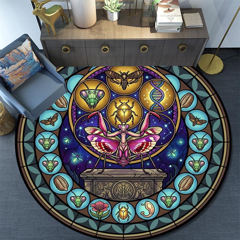 Beetle Forest Symbols Round Area Rug Under Office Chairs Bedroom Living Room Home Decor