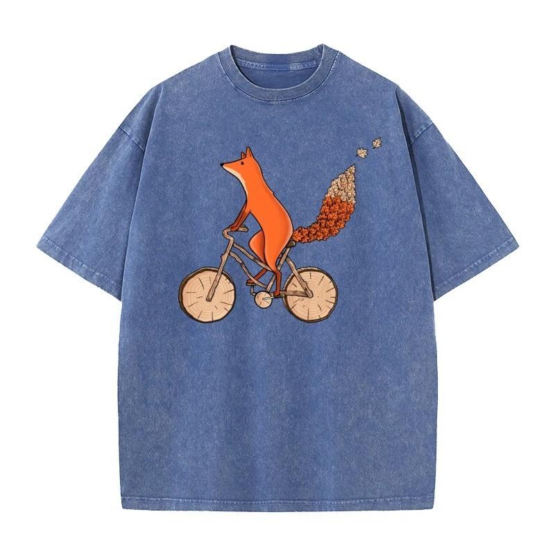 Riding Fox Printed Outdoor Fathers Day High Quality Cotton Round Neck Tshirt Short Sleeve Washed Top Shirt Womens Tshirt