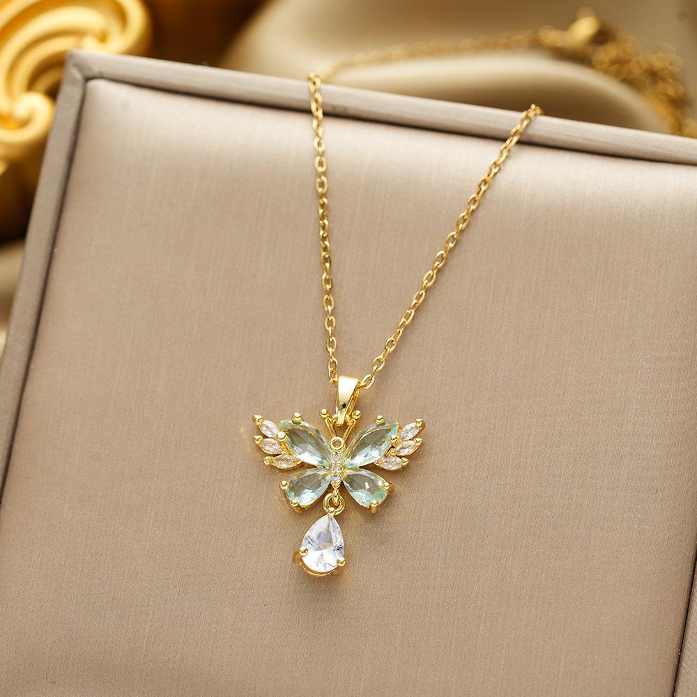 Titanium Steel Zircon Butterfly Pendant Necklace - Simple & Versatile Clavicle Accessory