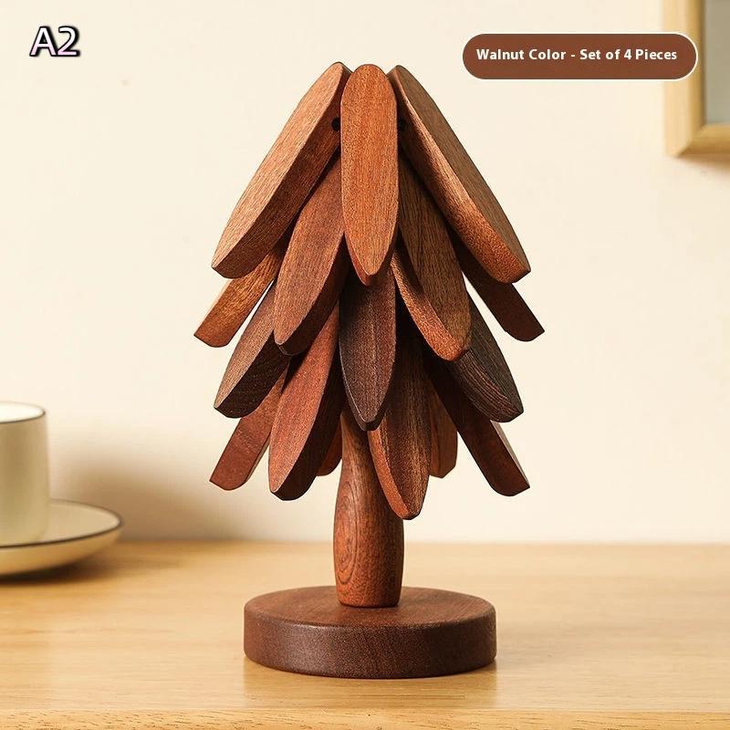 Tree Design Stand Wooden Christmas Tree Shape Decorative Anti Scald Heat Resistant Table Ornament Mat Coaster