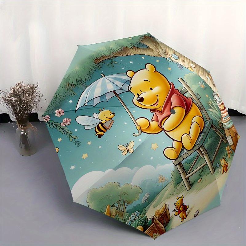 Winnie the Pooh, Ombrello Automatico Apri e Chiudi al Miele - Ombrello Pieghevole Portatile a 8 Stecche con Manico in Plastica, Adatto per il Tempo Libero a