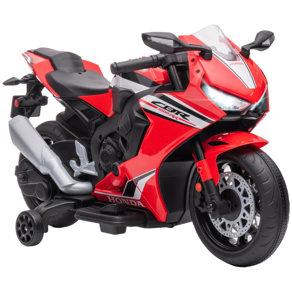 Electric Motorcycle for Children, Licensed Honda, 6 V, 3 km/h, Music, Lights, 2 Training Wheels, Red