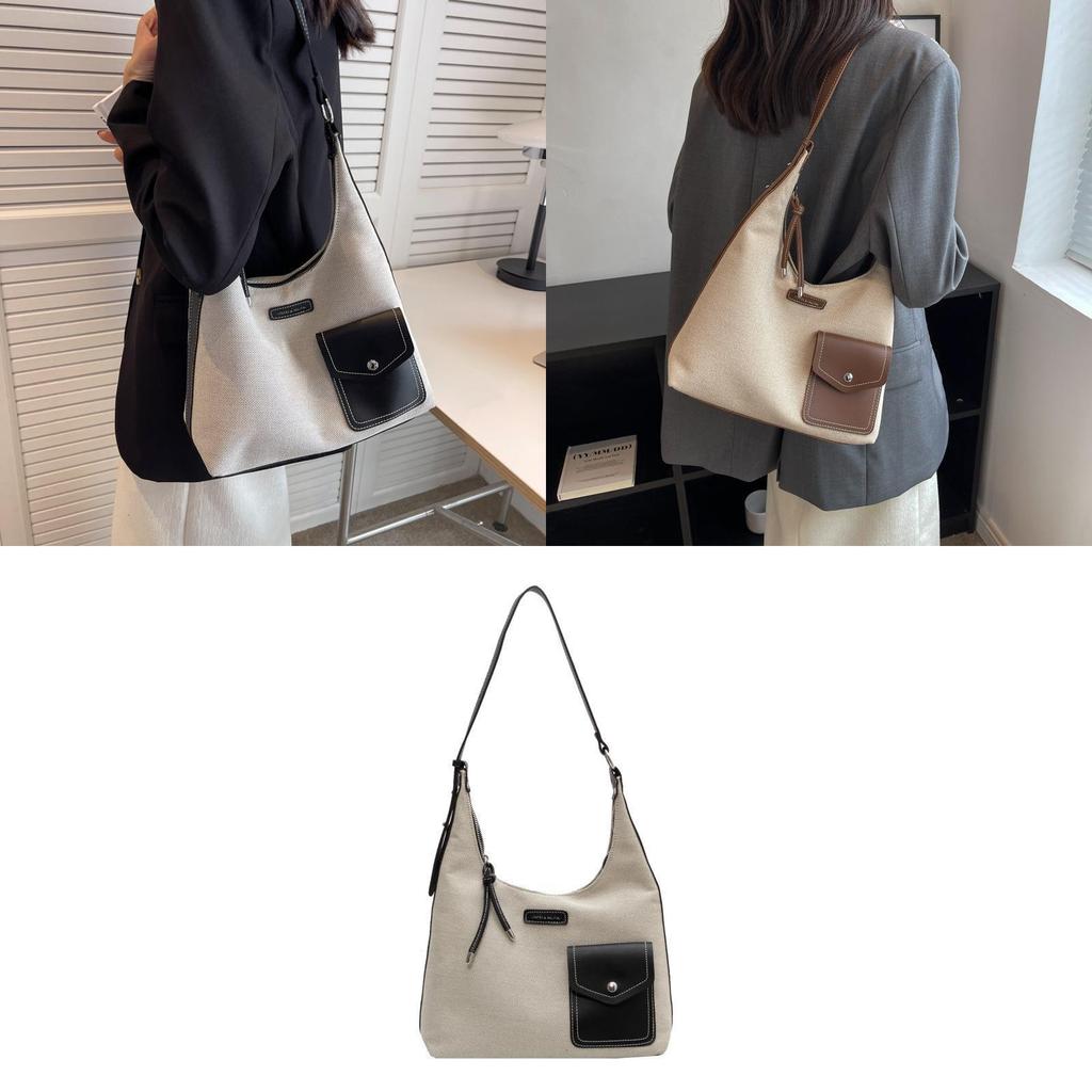 Black And Brown Canvas Tote Bag For Women 2024 Chic And Spacious With Color Block Design