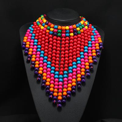 Handmade Personalized Exaggerated Wood Bead Necklace Bohemian Folk Style Music Festival Stage Catwalk Retro Accessories