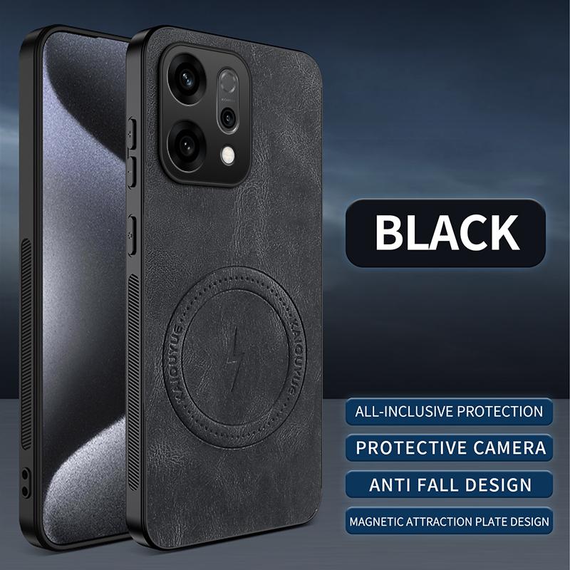Magnetic Case For Oppo Reno 14 Pro Reno14 F 14 FS 5G MagSafe Napa-textured PU Silicone Leather Back Cover Shockproof Bumper