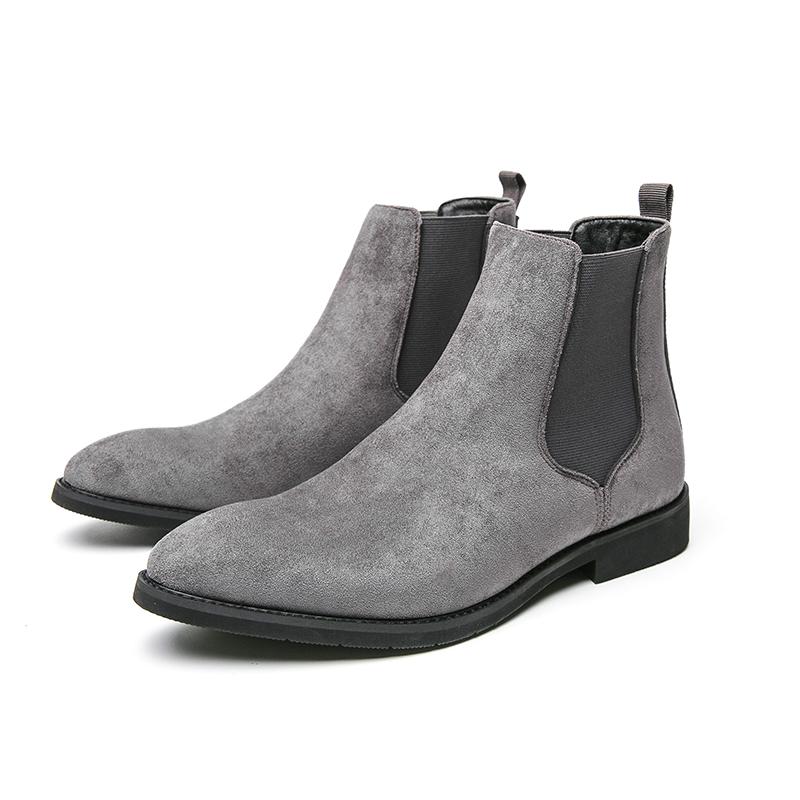 Fashion Fashion Chelsea Boots Suede Leather Men's Ankle Boots Business Designer Slip On Buckle Strap Wingtip Grey Shoes Basic Boots Men