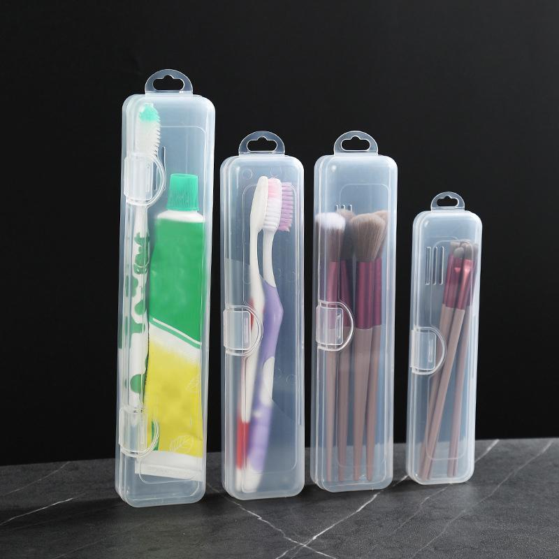 1Pc Portable Makeup Brush Organizer Eyebrow Pencil Tableware Chopsticks Transparent With Cover Storage Box Kitchen Accessories