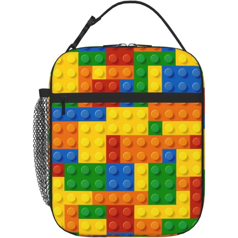 Fun Blocks Colorful Insulated Lunch Bag Reusable Cooler Lunch Box Portable Leakproof Thermal Container Tote Bags For Girls Boys One Size