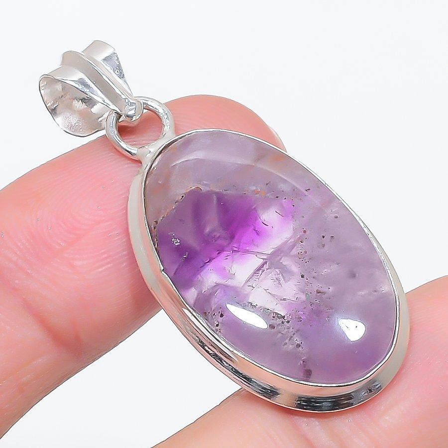 Natural Sage Amethyst Gemstone 925 Sterling Silver Jewelry Pendant 1.77" L1y40