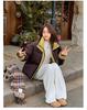 Short Stand Collar Contrast Color Thickened Loose Warm Puffer Jacket with Adustable Hem