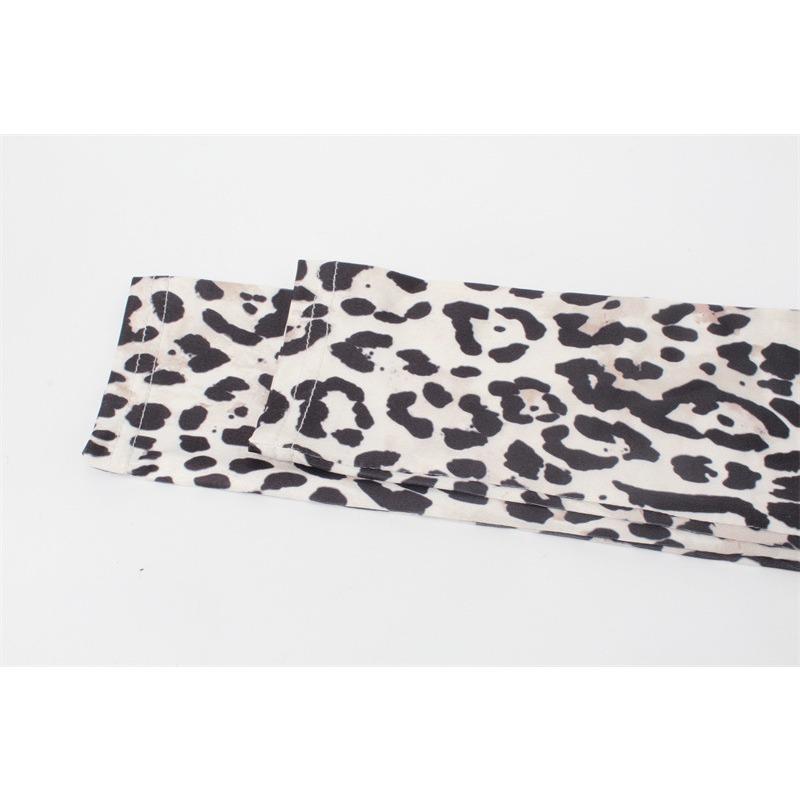 Women's Round Neck Long Sleeve Tight Bag Hip Slit Sexy Hot Casual Fashion Leopard Print Dress