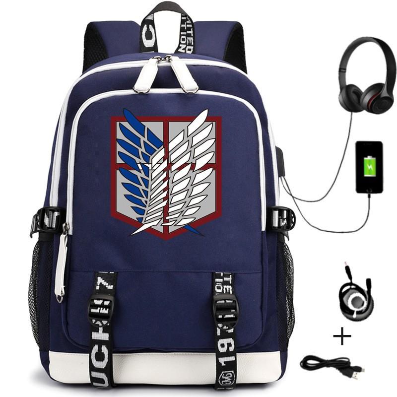 Anime Backpack Outdoor Male And Female Students Headphones Schoolbag Usb Backpack