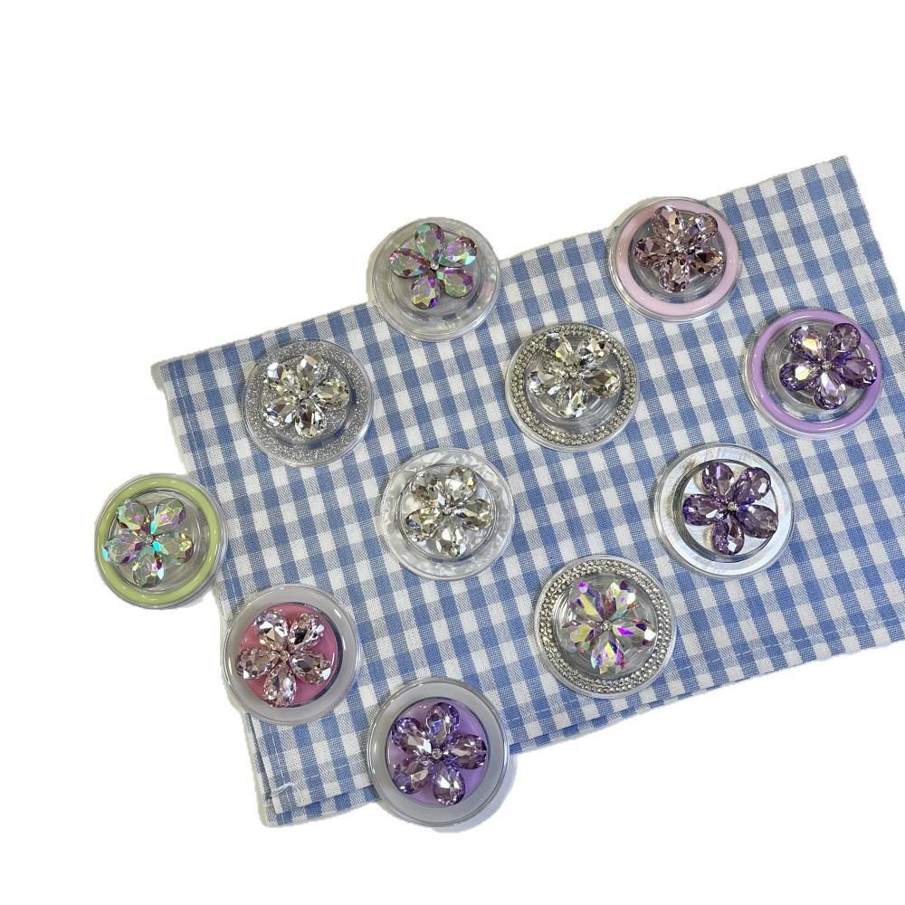 Korean-Style Phone Stand: Portable with Airbag, Pearl Magnetic Grip, Rhinestone Flower, and Premium Design Image [7]