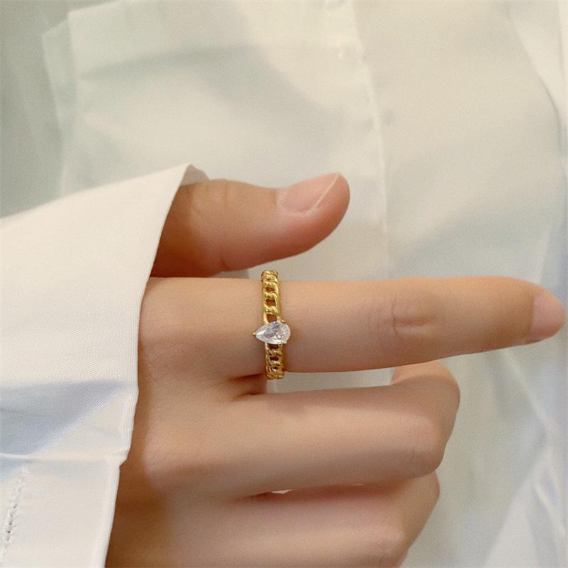 Титановая сталь с покрытием 18 карат Золото Цирконий Кольцо-цепочка Size 6