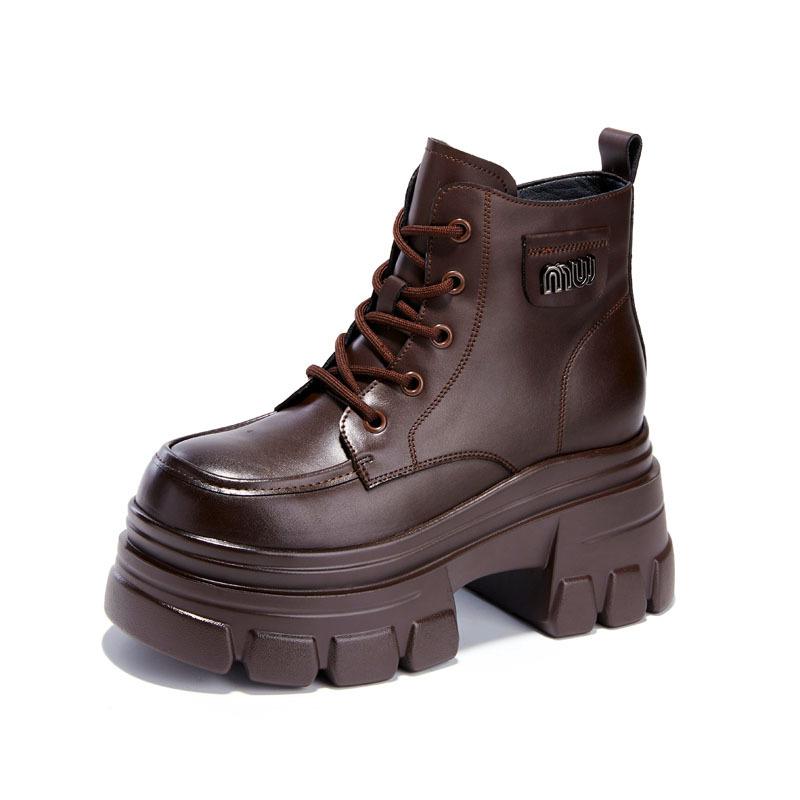 

8659 Thick-soled inner heightening soft-soled Martin boots children s 2025 autumn new muffin casual short boots wear-resistant tide 39 коричневый