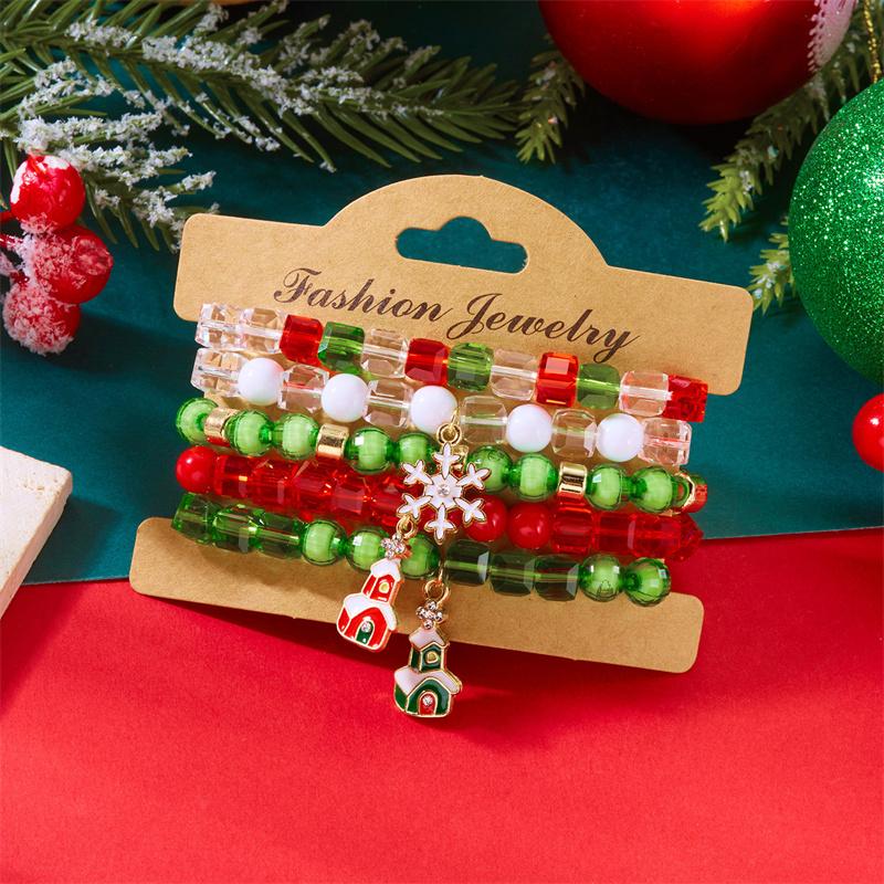 Christmas Multi-Layer Colorful Beaded Bracelet For Women Santa Claus Snowman Reindeer Snowflake Polymer Clay Bangle Jewelry