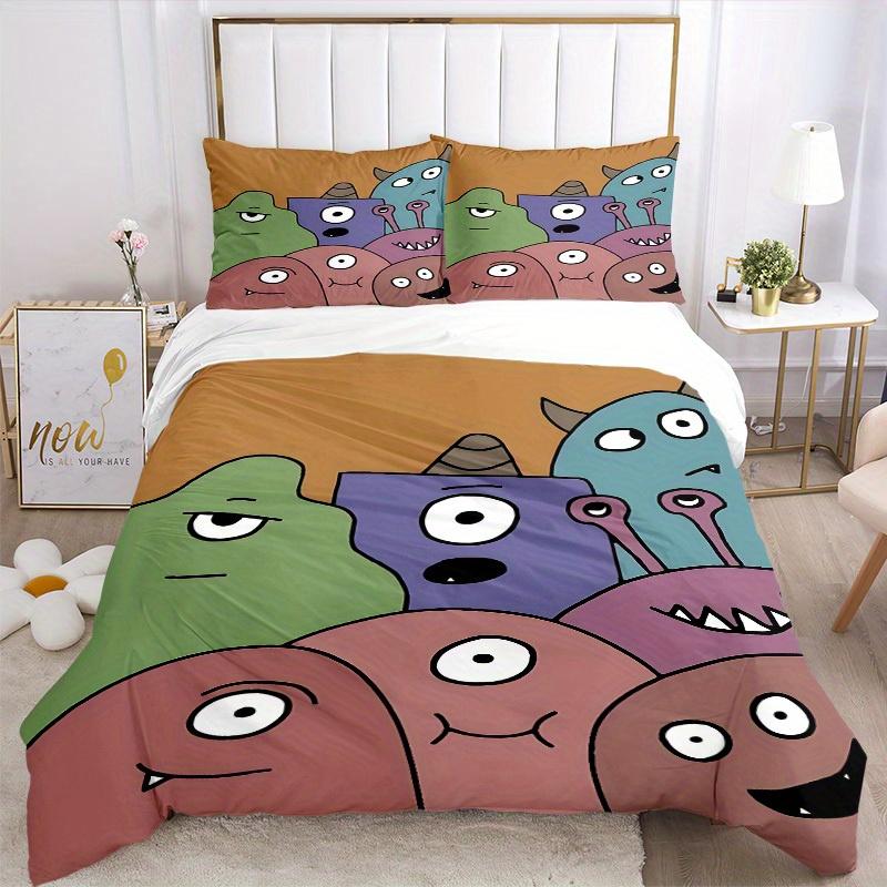 3pcs Monster, Cartoon Bedding Set, Breathable and Soft, Suitable for All Seasons, Ideal for Home Use, Suitable for Bedroom Decor 21132