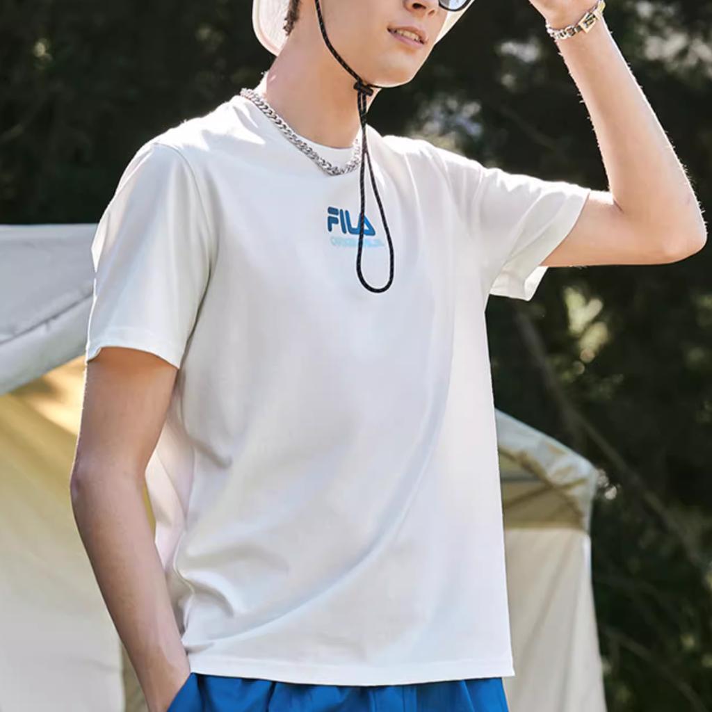 Fila Simple Logo Knitted Round Neck Short Sleeve T-Shirt Men Tops White F11M229116FWT