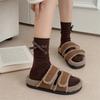 Boneless Twisted Thickened Warm Wool Mid-calf Socks for Women, Bow Pile Socks for Autumn and Winter
