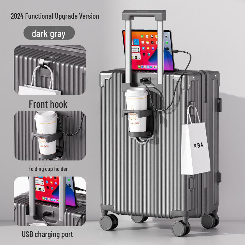 2024 New Multifunctional Luggage: 20-Inch Travel Suitcase & 24-Inch Trolley Case with Lock, Leather Finish, Unisex Design