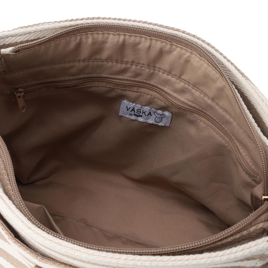 VASKA by moz Women's Shoulder Bag, Horizontal, Cotton, Striped, Elk, Deer, Veska, Nordic, VM6-226, Beige