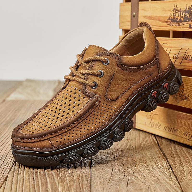 Fashion Brand High Quality Genuine Leather Casual Shoes Men Lace Up Outdoor Non-slip Comfort Jogging Office Casual Climbing Oxford Shoes