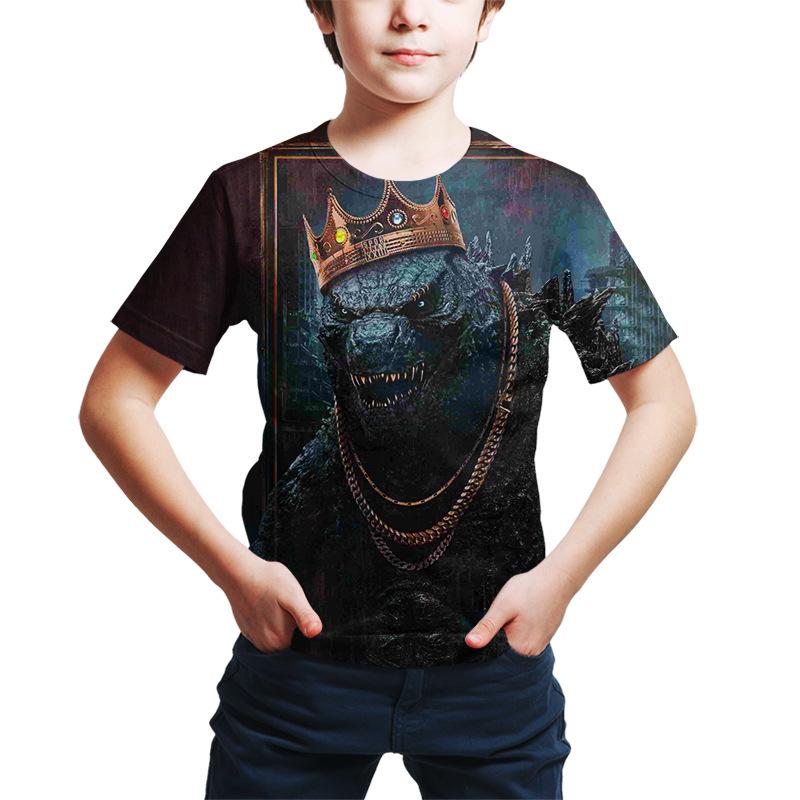 

Летний топ с круглым вырезом и 3D-принтом Годзилла против Конга, модная повседневная футболка с коротким рукавом для детей и мальчиков 130