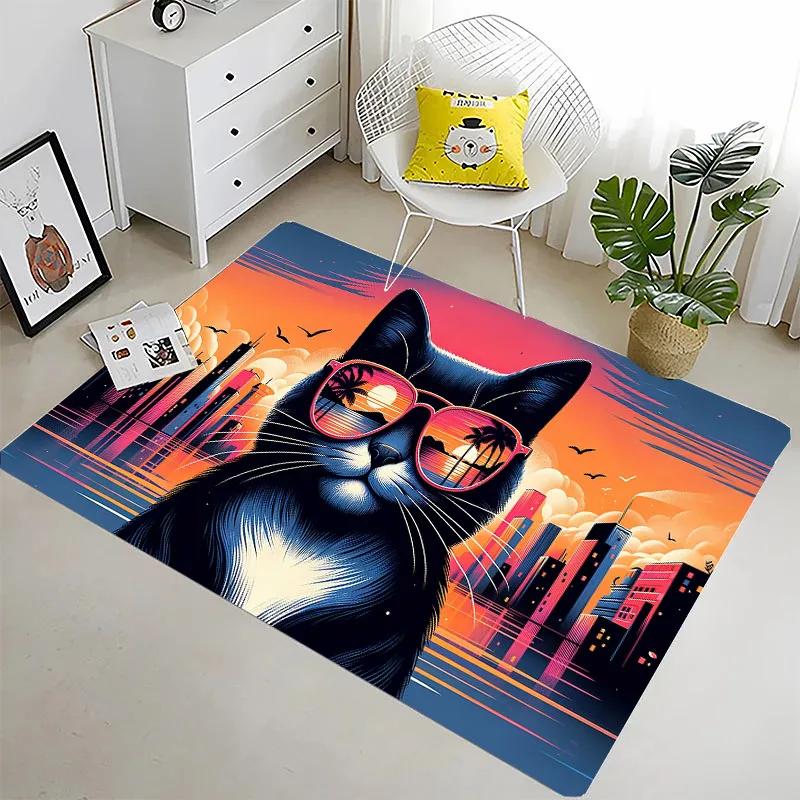 Funny Cat 3D Printing Large Area Carpets for Home Living Room Children's Bedroom Sofa Doormat Kitchen Floor Rugs Anti-slipDecor
