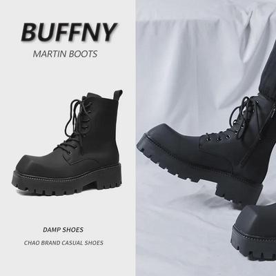 Men's High-Top Square-Toed Martin Boots with Thick Soles and Side Zipper - 2023 Autumn/Winter High Street Fashion.