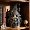 Gothic Wizard Gnome Figurine Halloween Mini Resin Gnome Statue Collectible Tabletop Dwarf Ornament for Indoor Table Shelf Tiered Tray Decor
