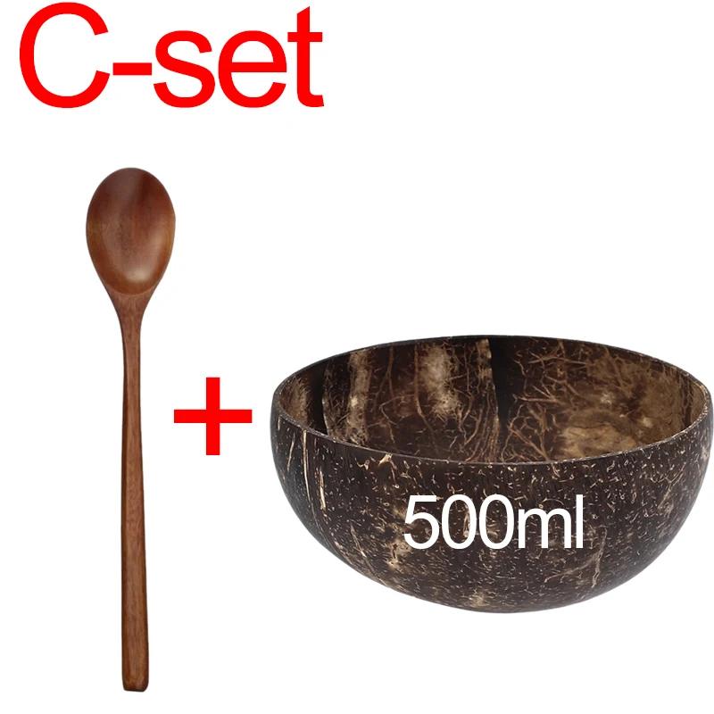 6/1PCS Natural Coconut Bowl Set Wooden Salad Ramen Bowl Coconut Wood Spoon Set Coco Smoothie Kitchen Tableware Coconut Bowl