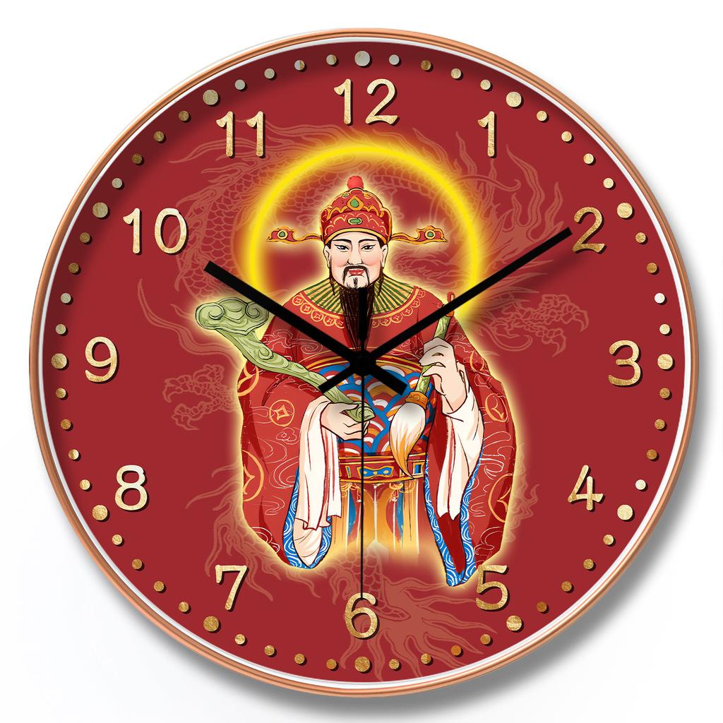 8-Inch 20Cm Chinese Style Chinese God Of Wealth Wall Clock Living Room Wall Clock Home Mute Clock Premium Durable