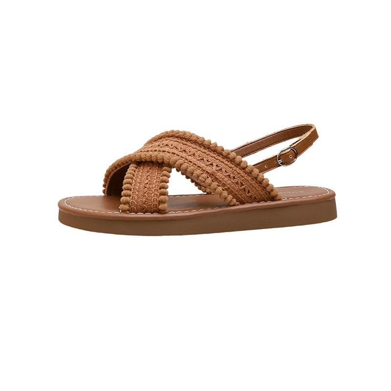 

Holiday style cross-woven sandals women s open-toed soft-soled summer new fashion with skirt Roman sandals 40 коричневий