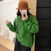 Autumn and winter new retro hooded horn buckle knitted cardigan women's soft waxy solid color loose age-reducing sweater jacket
