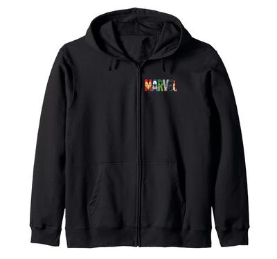 Marvel Logo Avengers Iron Man Captain America Black Panther Zip Hoodie