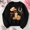 Kids Crewneck Sweatshirt, Western Cowboy Boot Hat Horseshoe & Floral Print, Soft Casual Pullover for Fall Winter