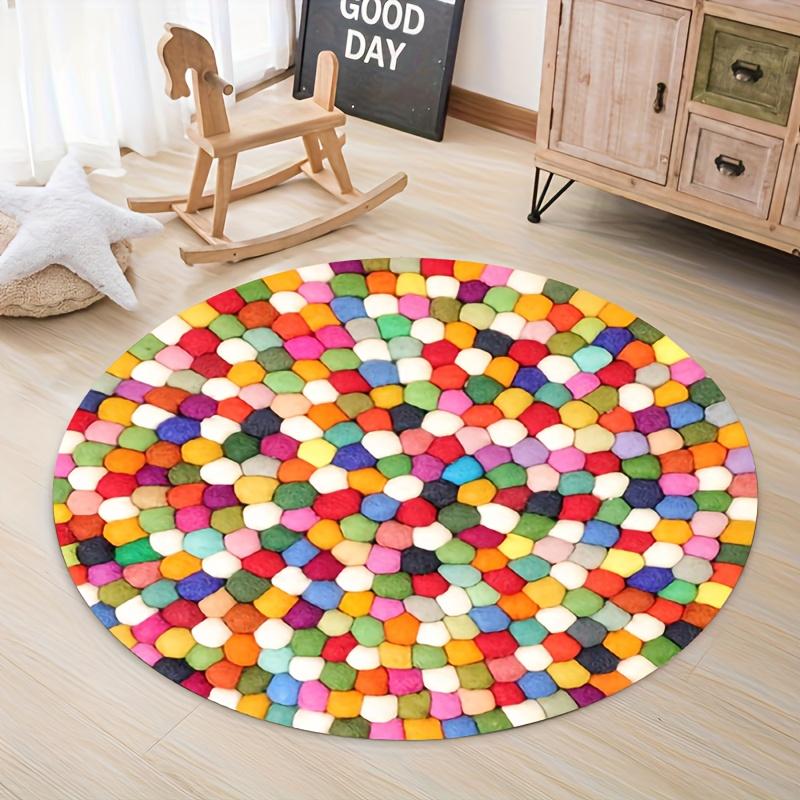 

Flannel Printed Round Rug With Colorful Pebble Design For Home Decor Soft Floor Mat Boho Art Theme Playful Style 60CM(23.6inch)