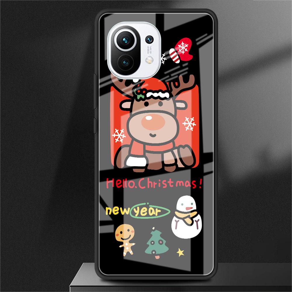 Glass Case For Xiaomi Poco X3 NFC 11 Lite 11T F3 M3 For Redmi Note 11 10 9 8 Pro 10S 9S 9A 9C Phone Cover Snowman Christmas Cute