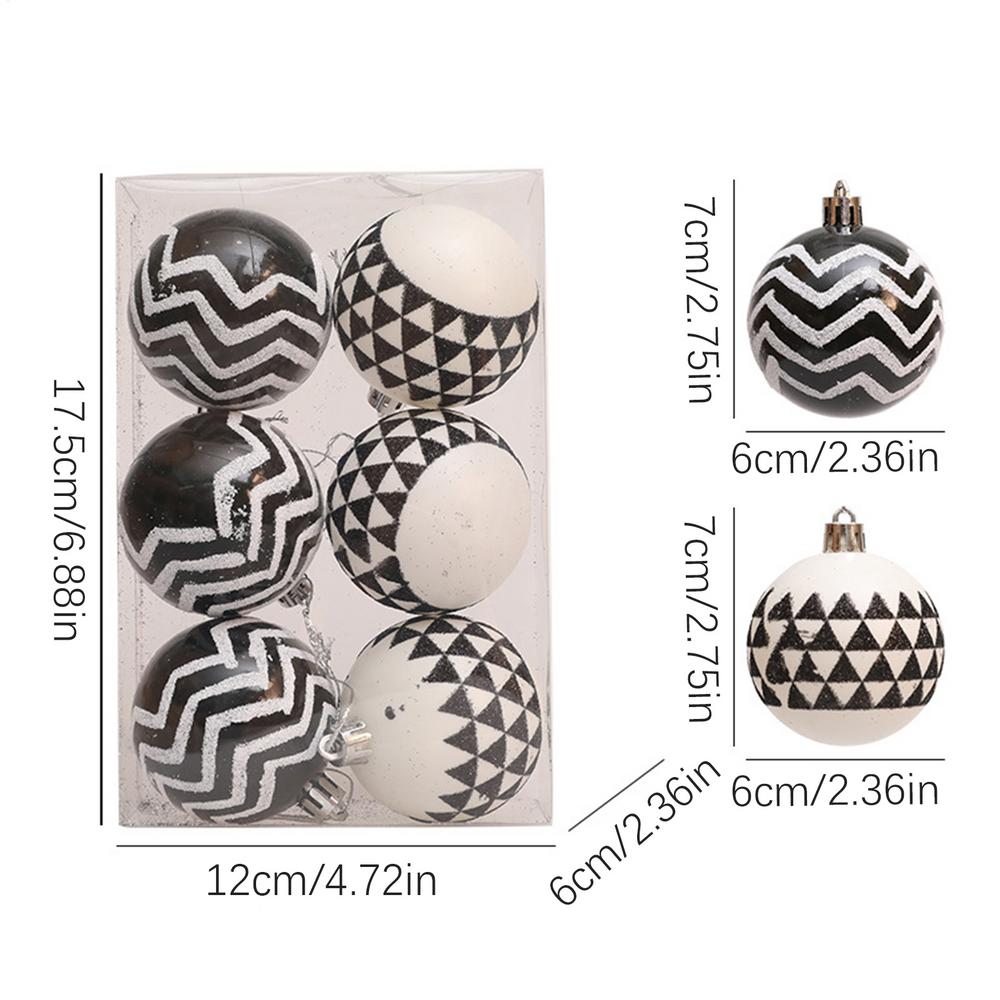 

6 см Расписанные вручную шары Рождественские шары 6 шт. Круглые подвески на елку Черно-белые Подвесной шар Украшение Вечеринка Праздник 6cm