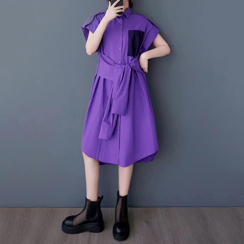 

XITAO Single Breasted Sleeveless Dress GYX1633 One Size синий