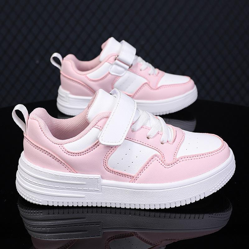 Children's little white shoes new leather waterproof medium and older children's low-top white board shoes men's and girls' sports shoes