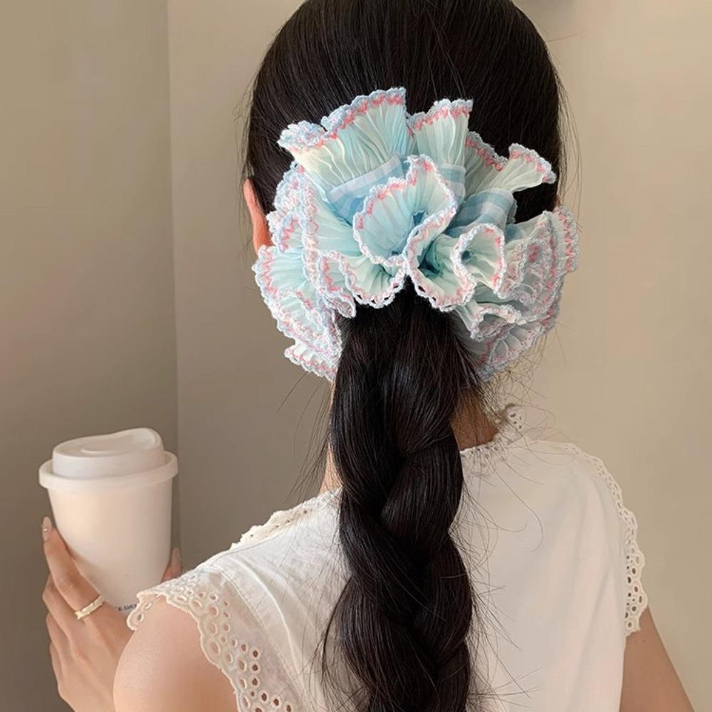 Sweet Large Lace Hair Tie Elastic Exaggerated Hair Ring Creative Plaid Scrunchies  Girls