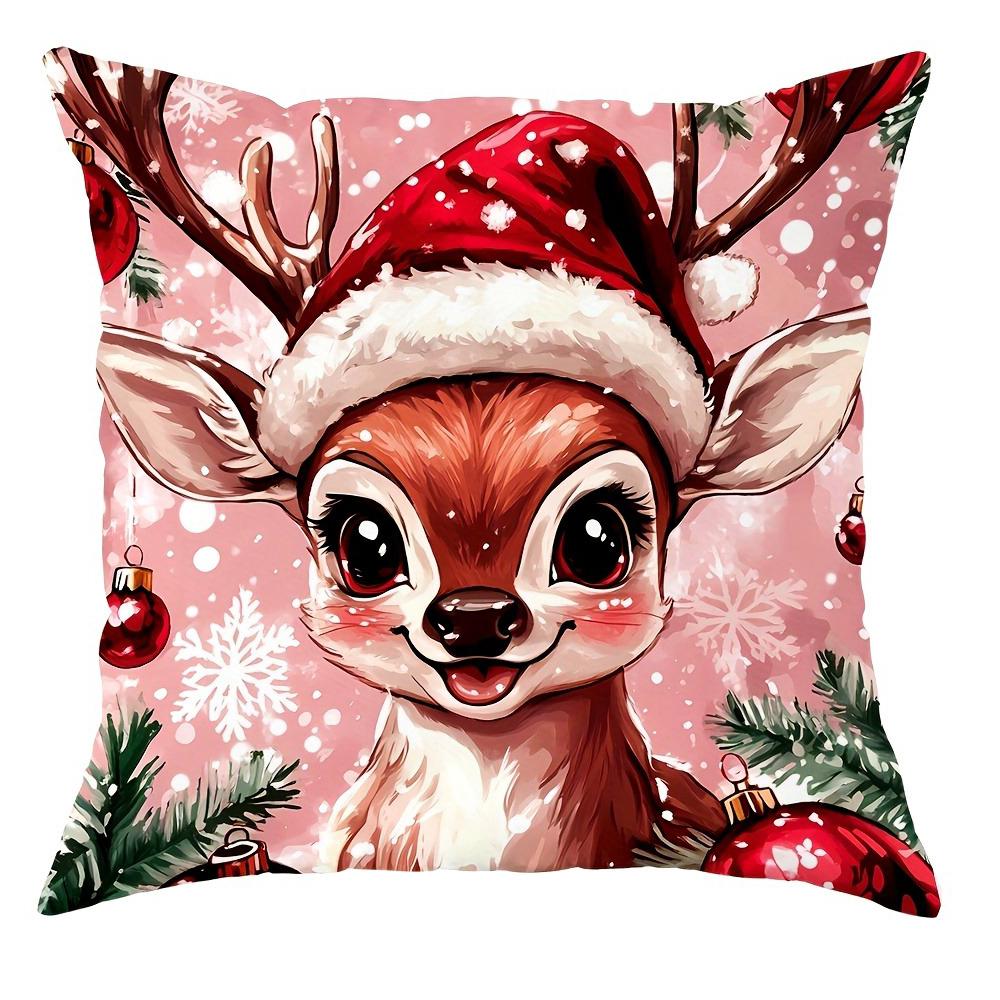 

Наволочка для украшения рождественской вечеринки с рисунком Санта-Клауса и олененка подойдет для домашнего декора, диванной подушки, подарка на Новый год 40x40cm